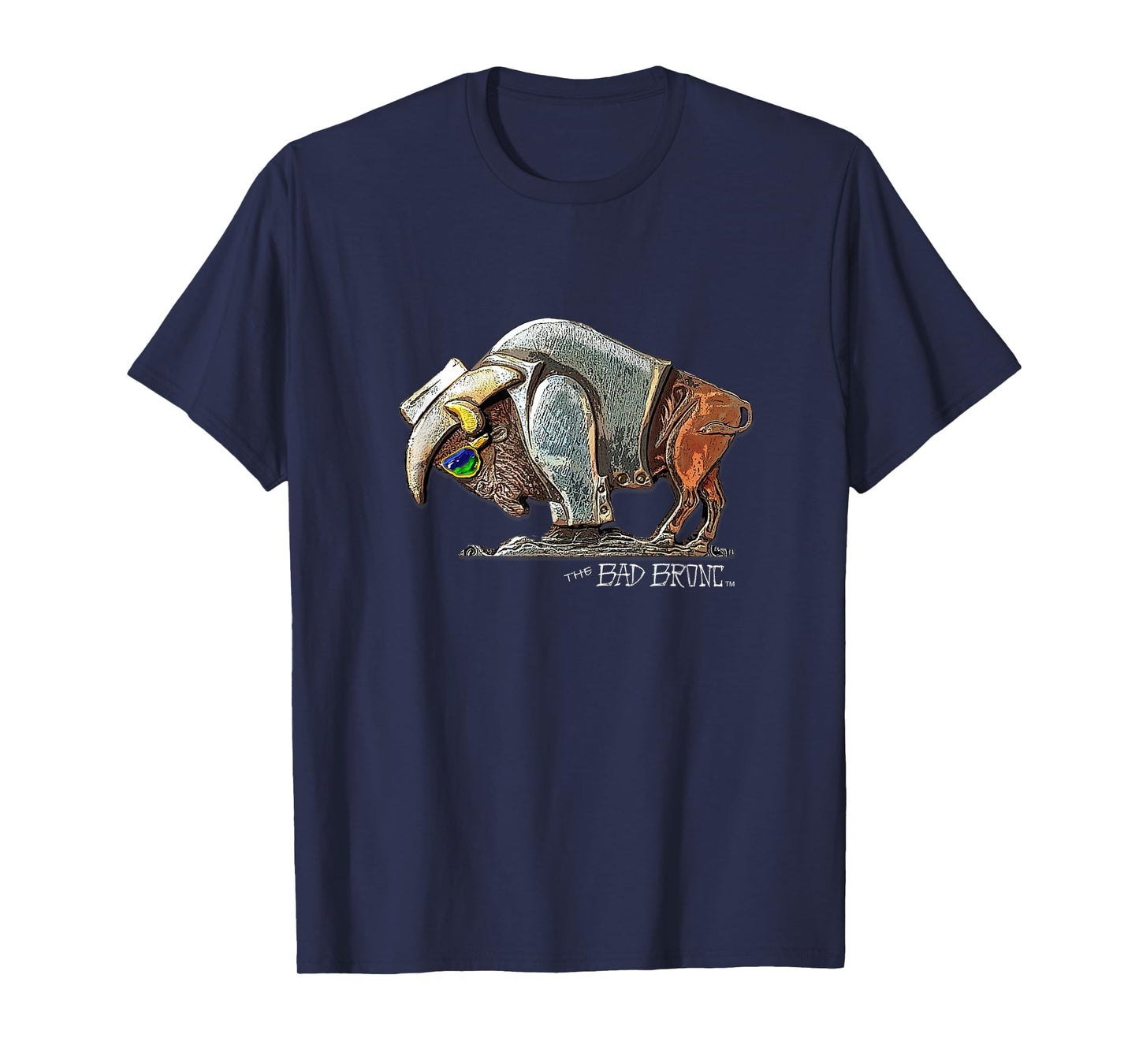 The Bad Bronc Rock N Roll Buffalo T-Shirt - Unisex-Adults, Black, Small, Short Sleeve, Cotton 65% Polyester 35%, Designer T-Shirt