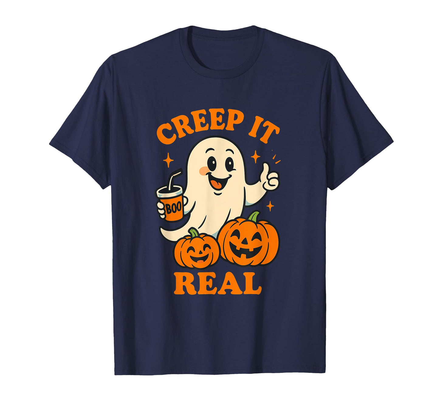 Keepin’ It Creepy Funny Halloween Ghost and Pumpkin T-Shirt