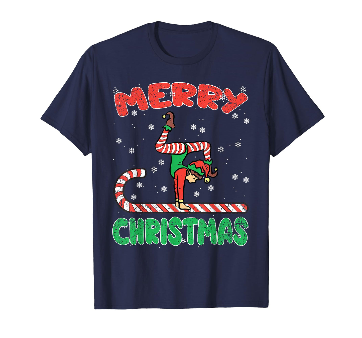 Gymnast Elf Christmas Pajama X-mas Candy Cane Snowflakes T-Shirt