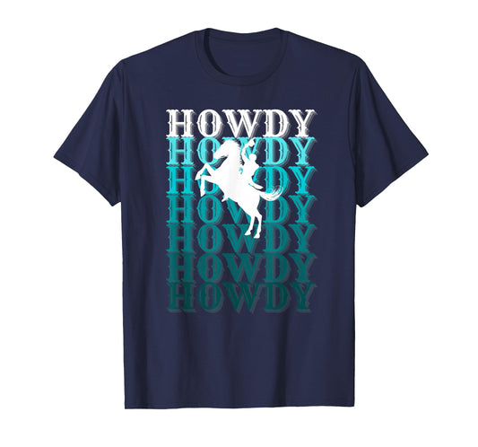 Fun Teal Country Boho Western Greetings Farm Fashion Horses T-Shirt