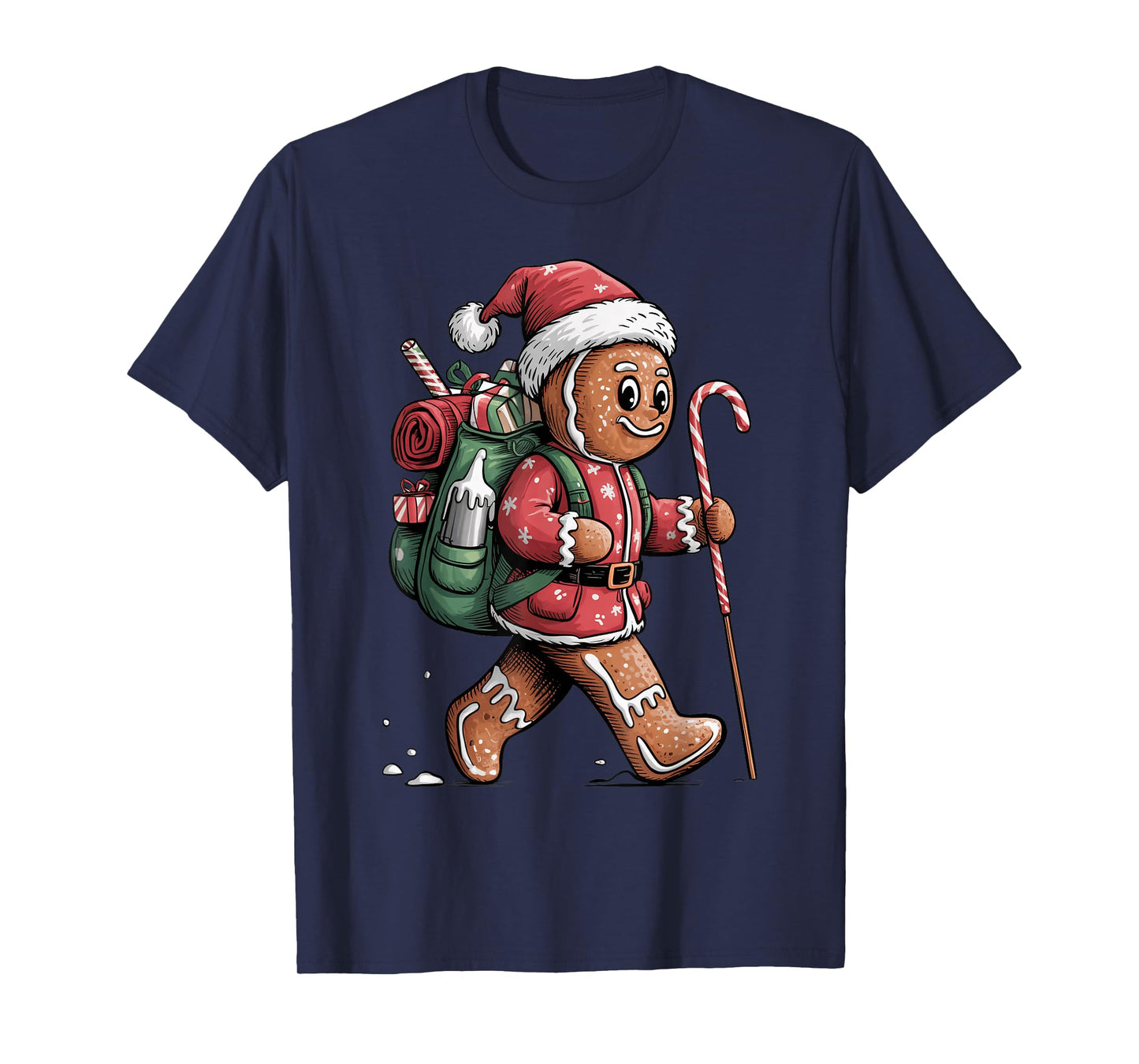 Cute Gingerbread Hiker Santa Pajama Christmas Candy Cane T-Shirt
