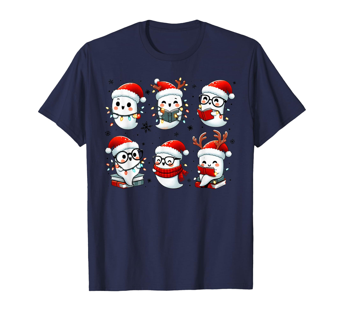 Funny Ghost Book Reading Christmas Books Lover Teacher Kids T-Shirt