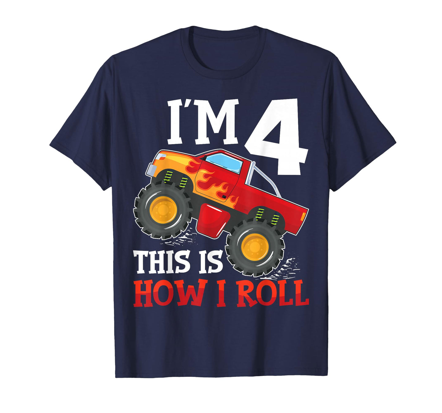 Four 4yr 4th Birthday Monster Truck Boy 4 Years Old T-Shirt