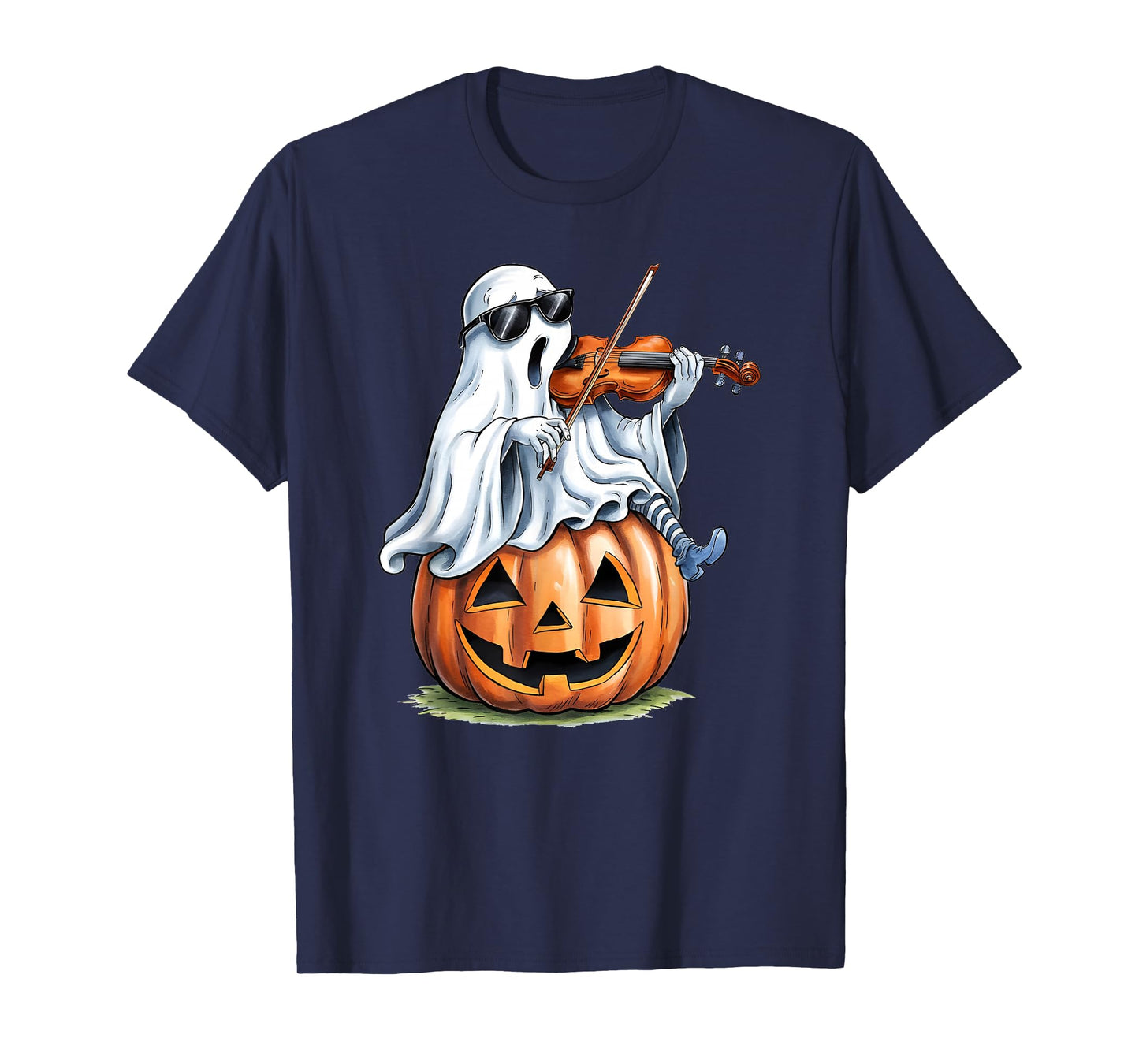 Cute Ghost Playing Violin Music Lovers Halloween Musician T-Shirt