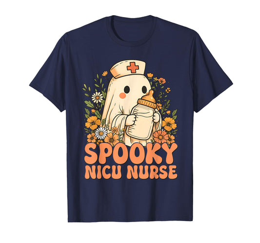 NICU Nurse Spooky Ghost Halloween Cute Nursing Costume T-Shirt