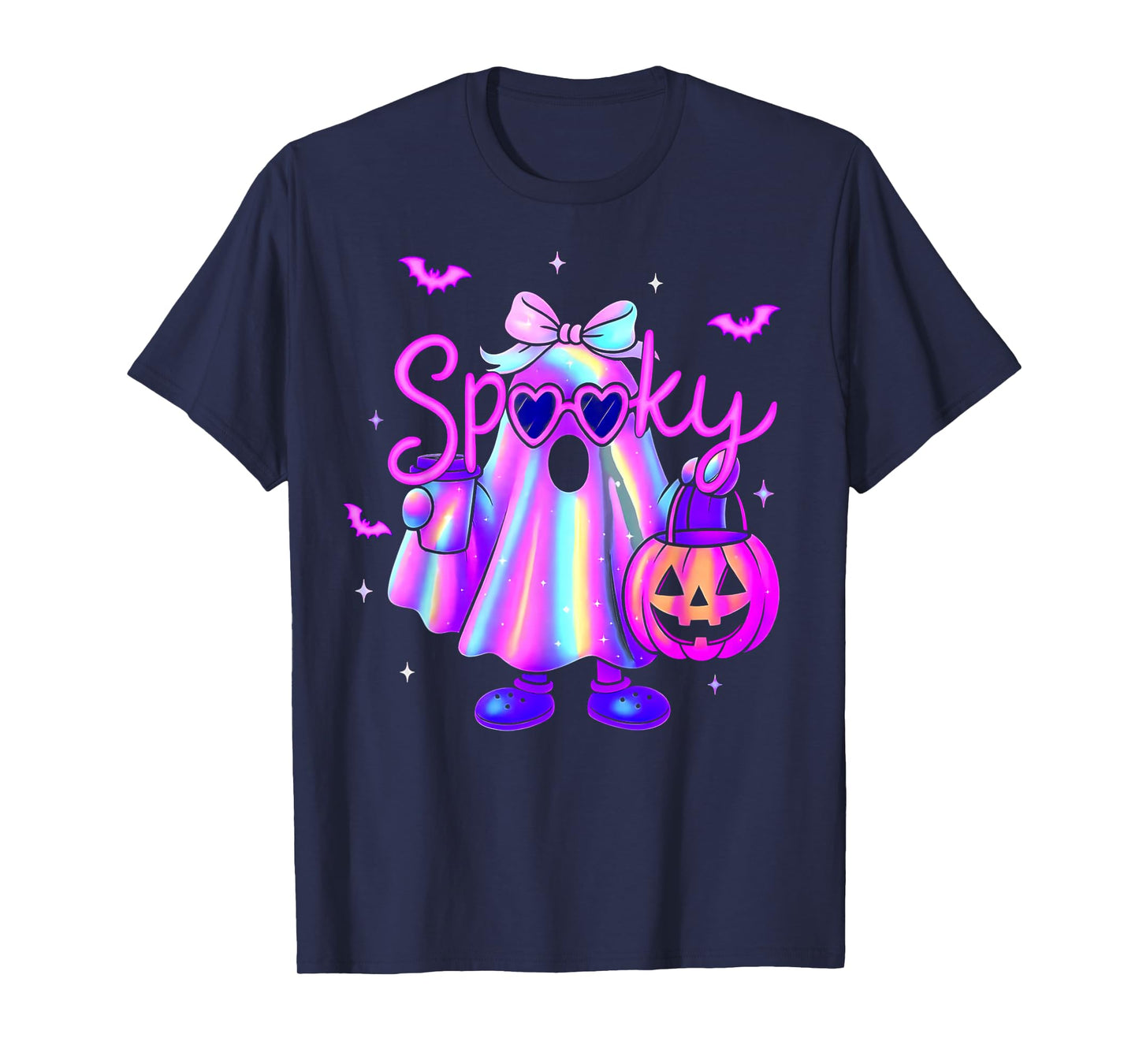Retro Disco Spooky Funny Ghost Coquette Pumpkin Halloween T-Shirt