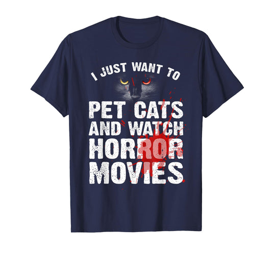 Funny Horror Movie For Men Women Cat Lover Halloween Movie T-Shirt