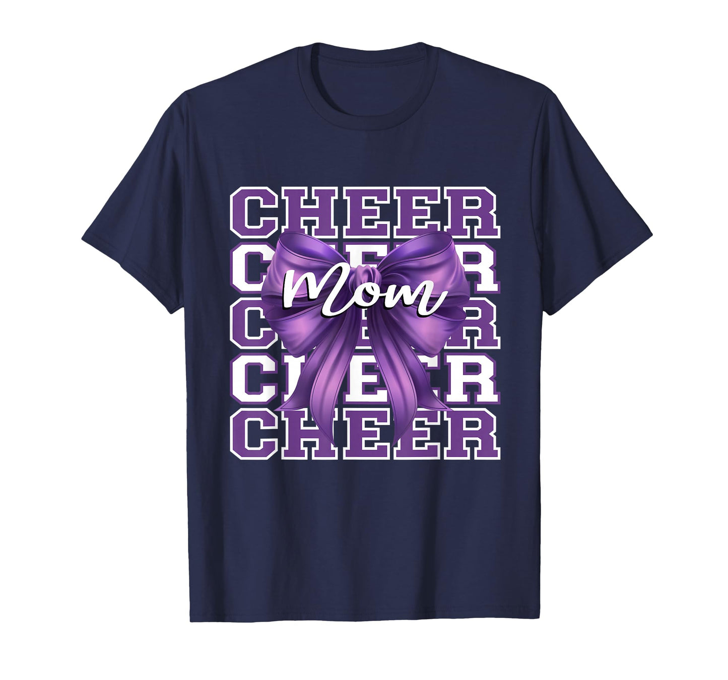 Football Cheer Mom Game Day Purple Bow Cheerleading T-Shirt