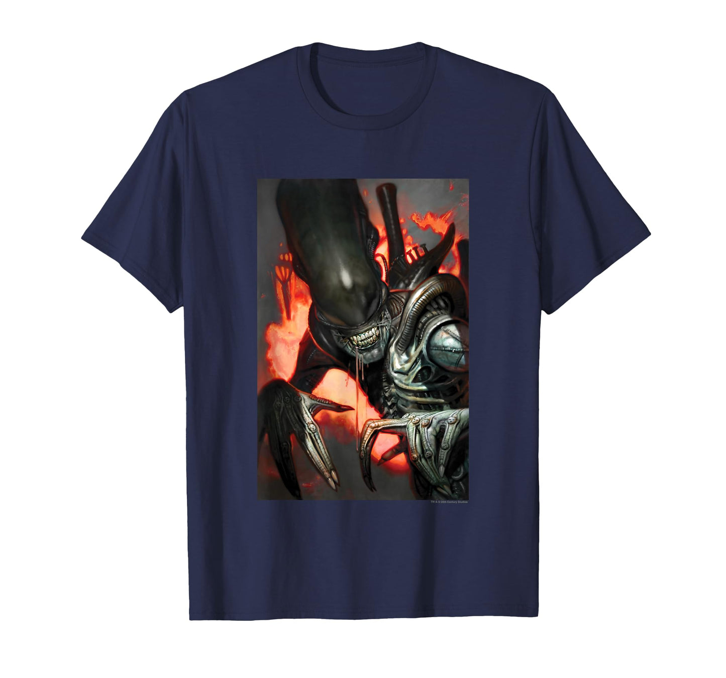 Aliens Iconic Dangerous Xenomorph In Fire Big Chest Poster T-Shirt