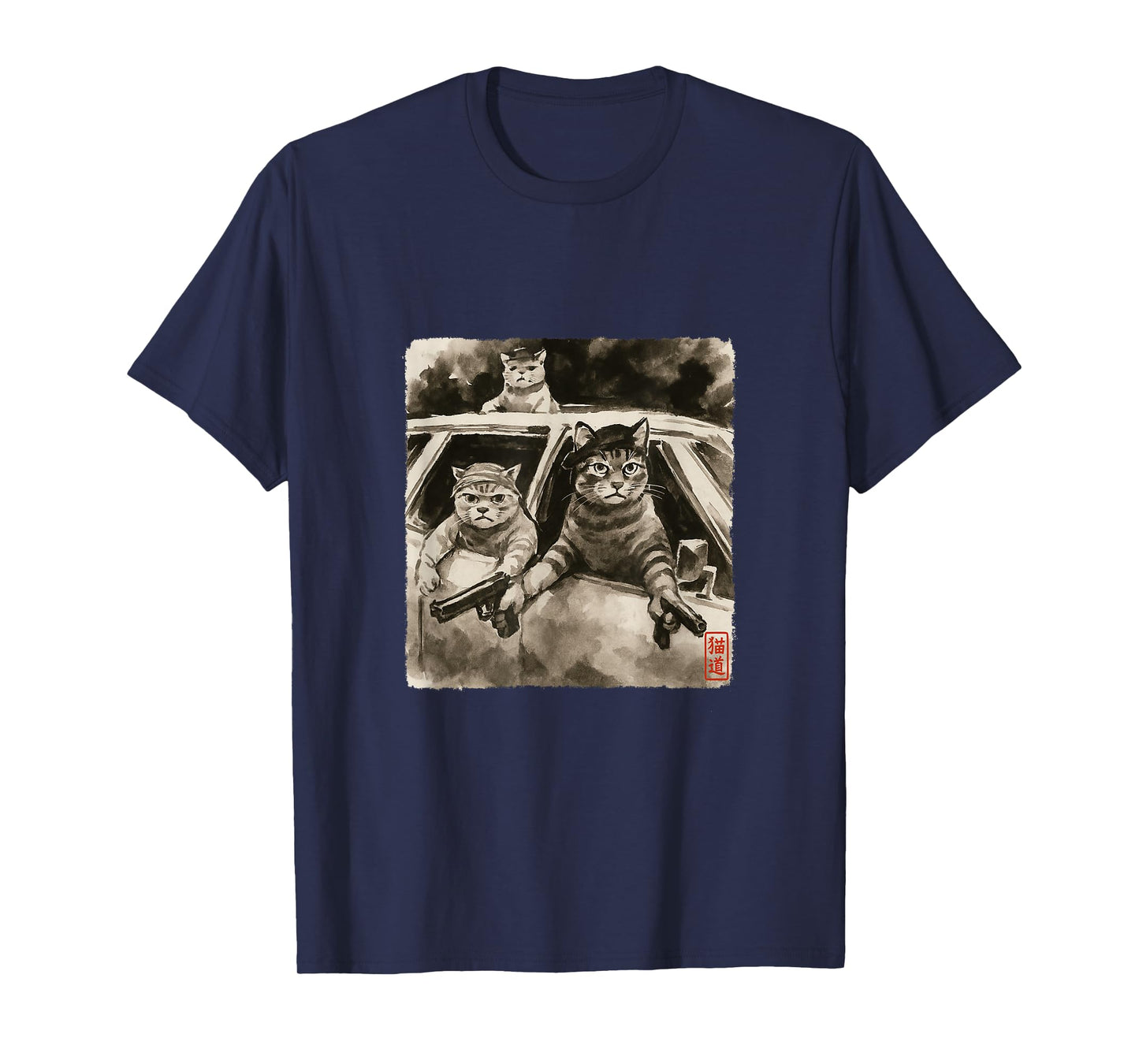 Cat Gang Meme Japanese Art Funny Gangster Cats Sumi-e Kawaii T-Shirt