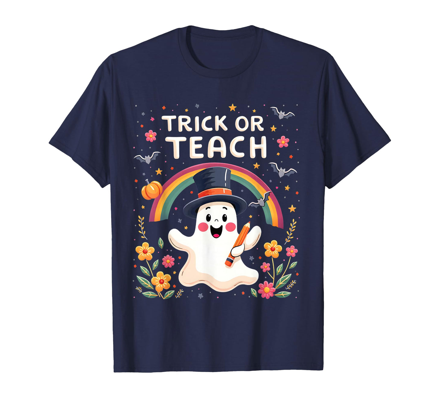 Trick Or Teach Cute Halloween Ghost Theme T-Shirt