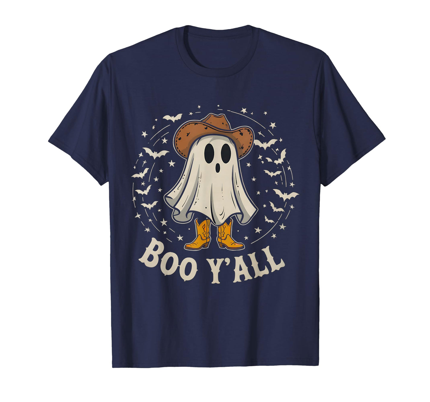 Western Country Halloween Southern Retro Ghost Boo Y'all T-Shirt