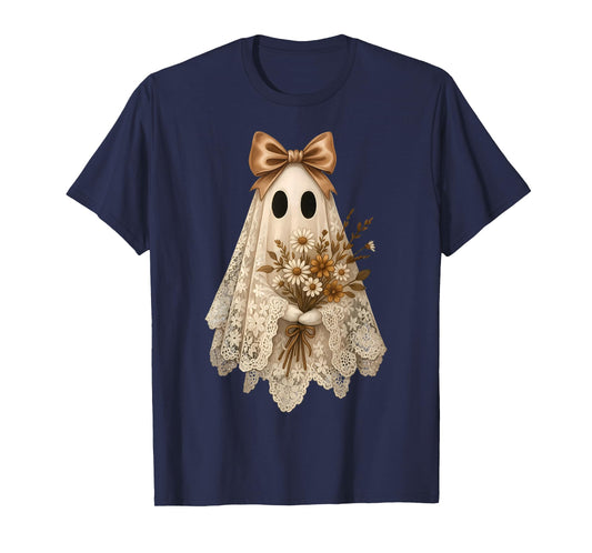 Coquette Ghost Halloween Flower Ghost Spooky Lace Ghost T-Shirt