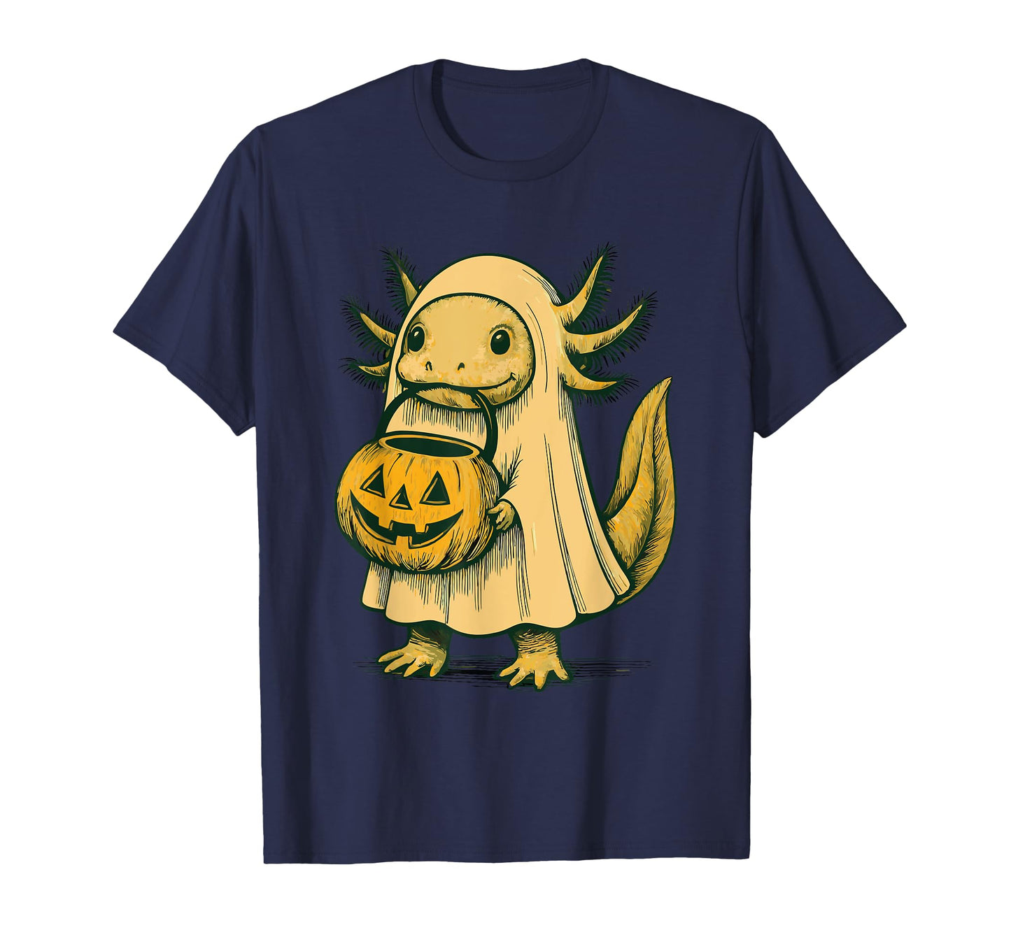 Cute Axolotl Ghost Pun Meme Trick or Treat Funny Halloween T-Shirt