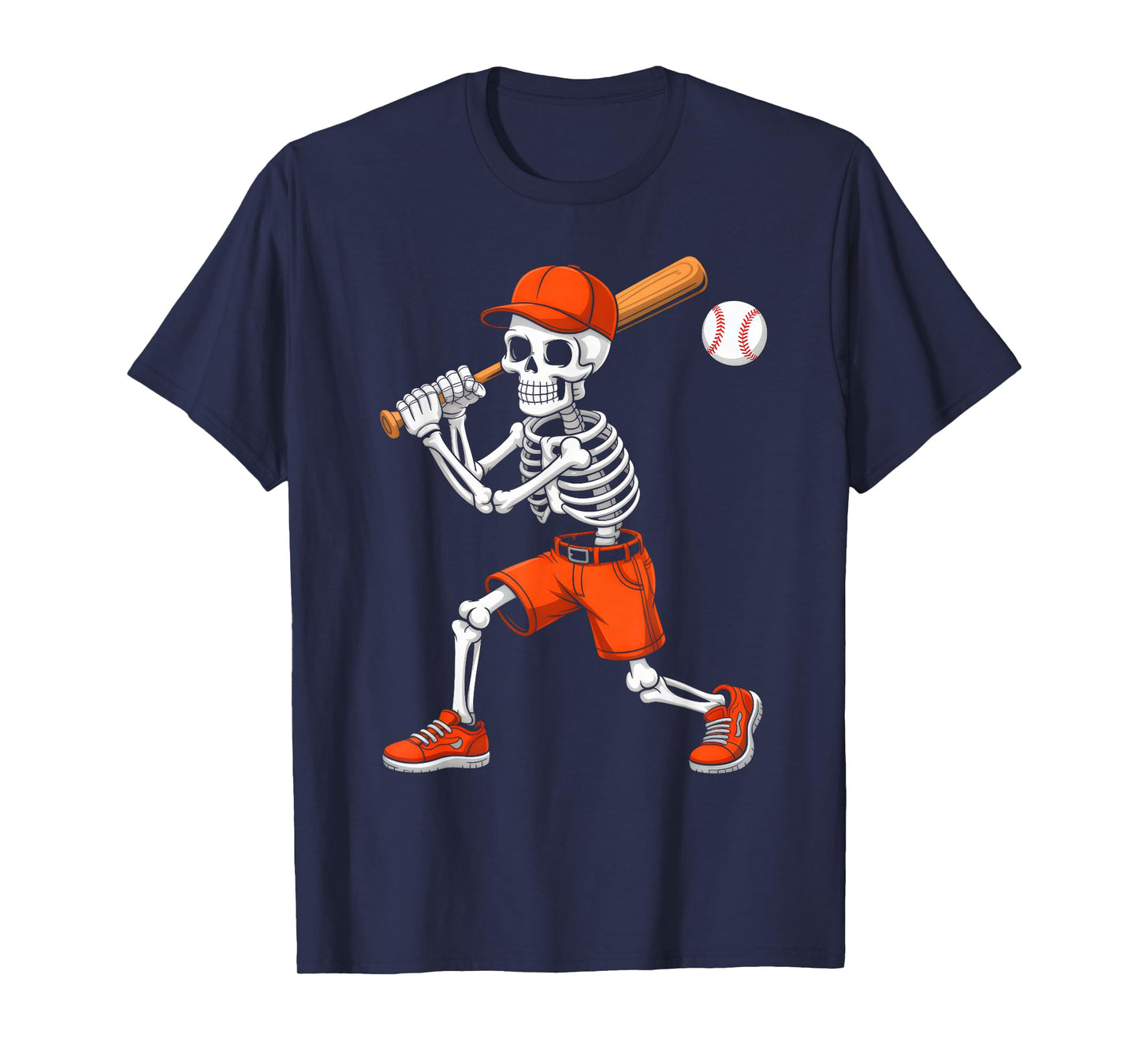 Skeleton Batting Baseball Halloween Costume Boys Men Kids T-Shirt