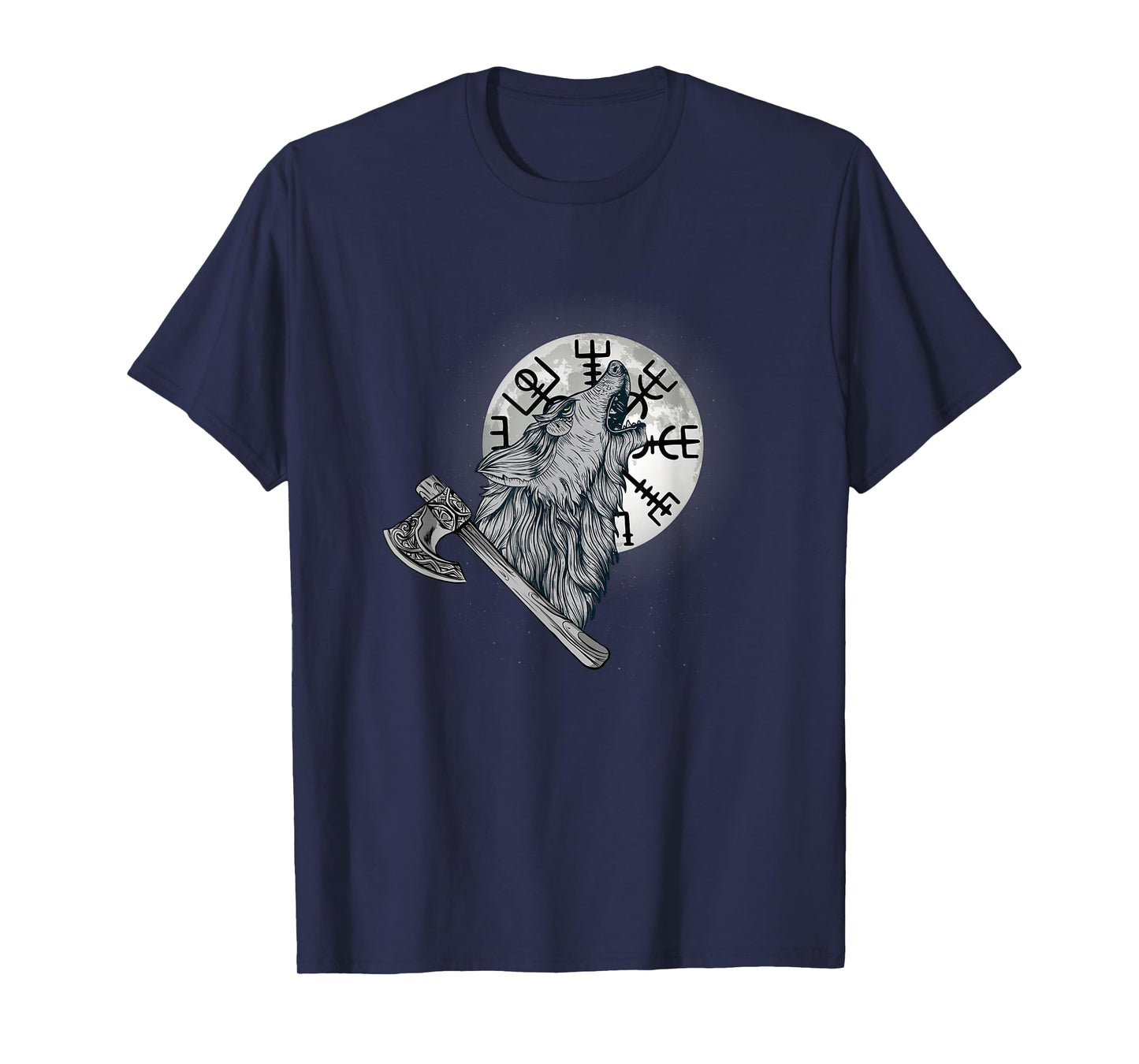 Wolf howls at the moon and Viking compass, Viking T-Shirt
