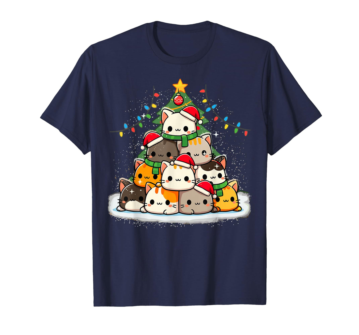 Cat Christmas Cute Cats Tree Xmas Anime Kawaii T-Shirt
