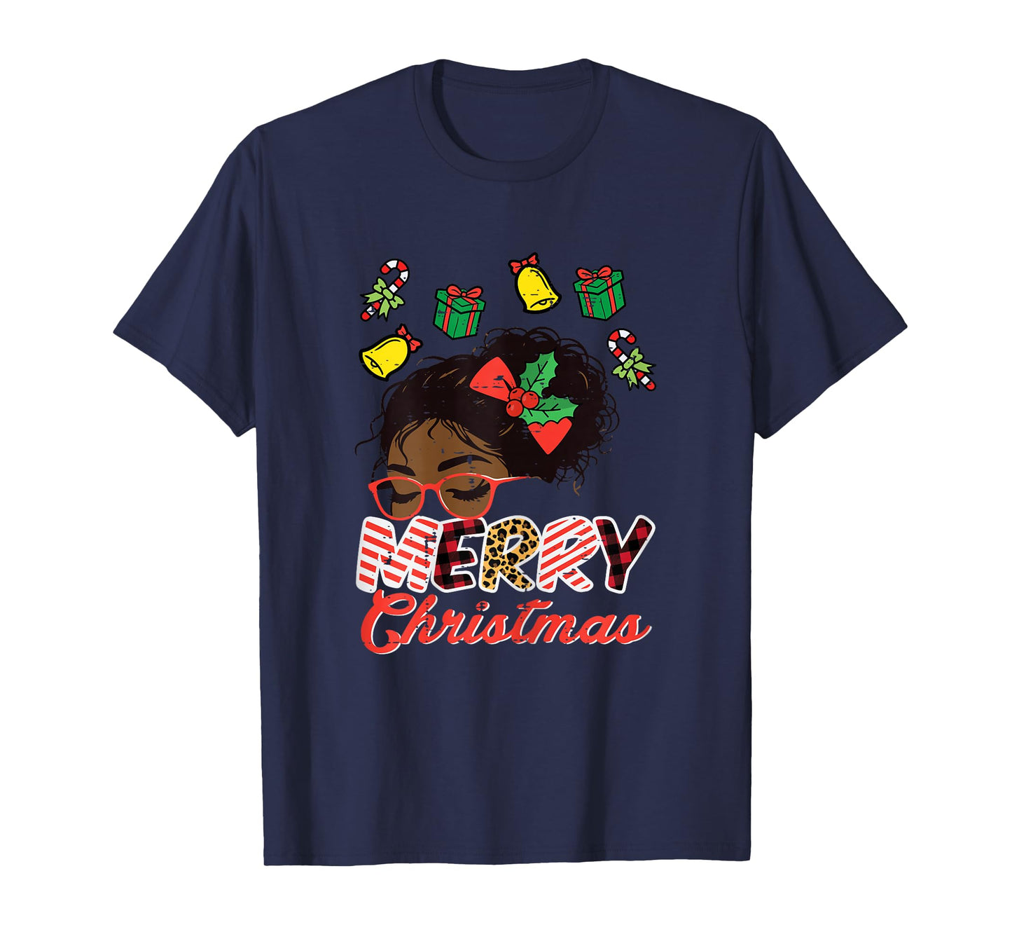 Merry Christmas Black Girl Xmas African Women Girls Kids T-Shirt