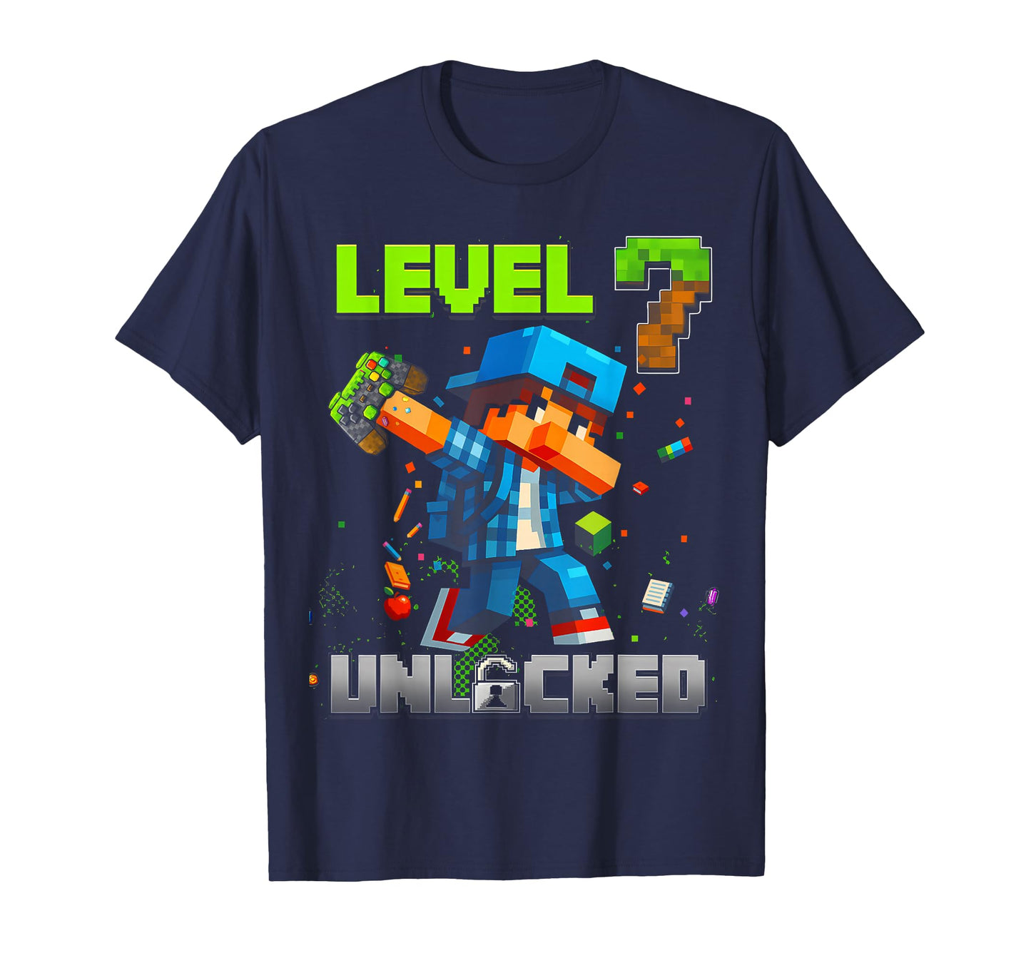 Level 7 Unlocked Funy Birthday Boy Pixel Gamer 7th Birthday T-Shirt