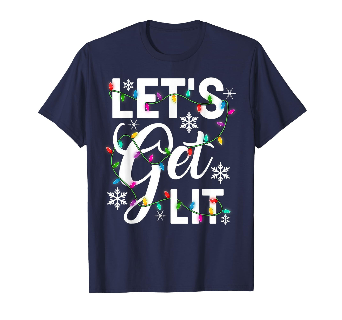 Women Let's Get Lit Xmas Lights Funny Christmas PJs Men Mom T-Shirt