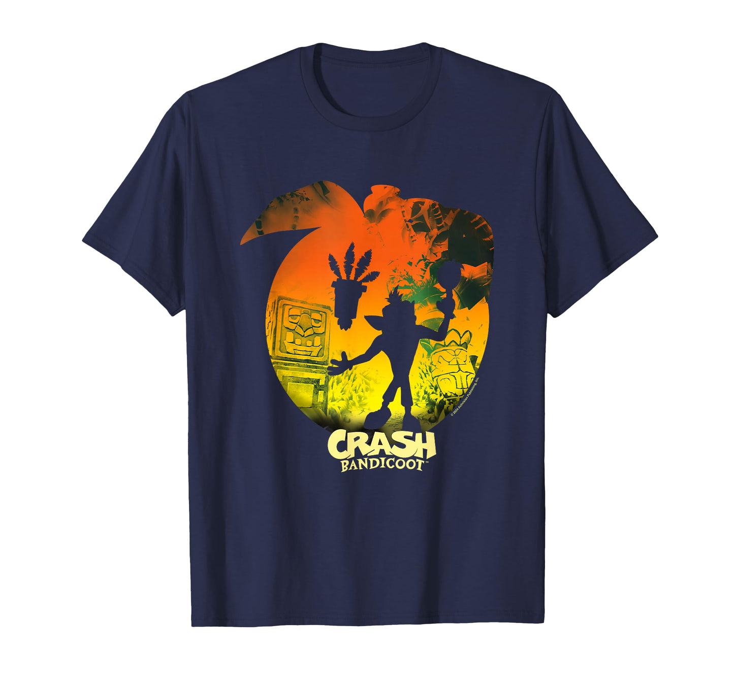 Crash Bandicoot & Aku Aku Silhouettes Distressed T-Shirt, Small, Black