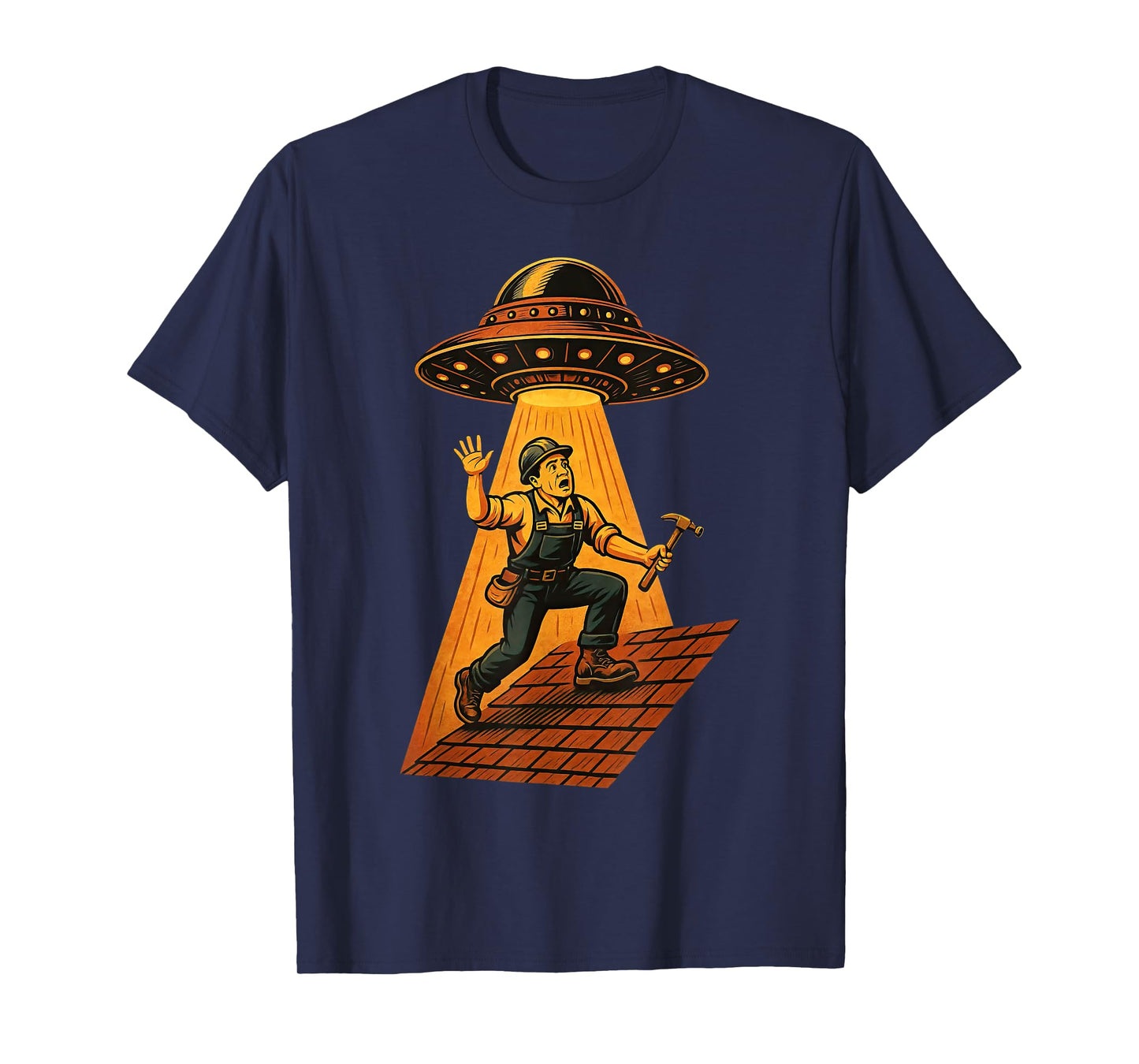 Funny Alien UFO Abduction Roofer Retro Roofing T-Shirt