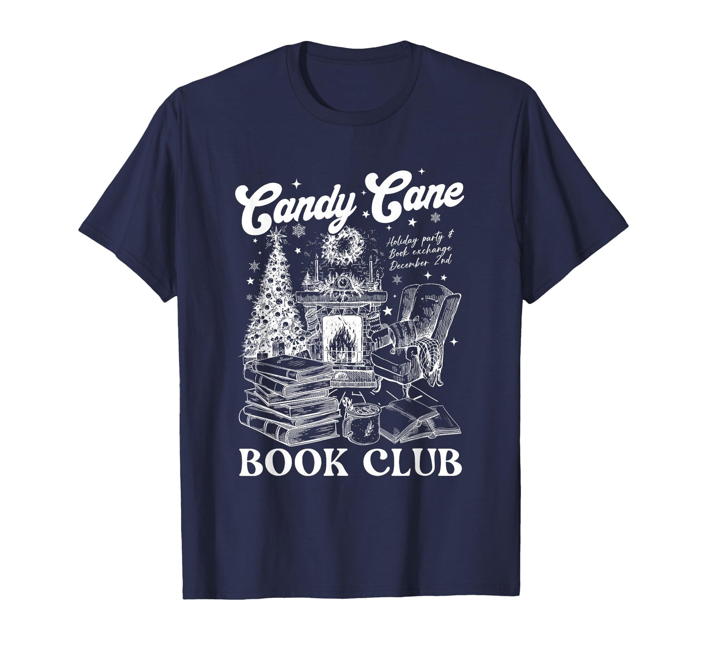 Bookish Christmas Candy Cane Book Club librarian Winter T-Shirt