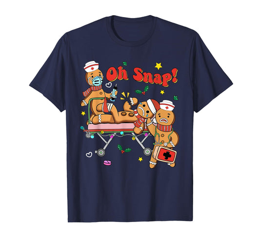 Oh Snap Gingerbread Nurse Christmas Xmas Groovy Retro Funny T-Shirt