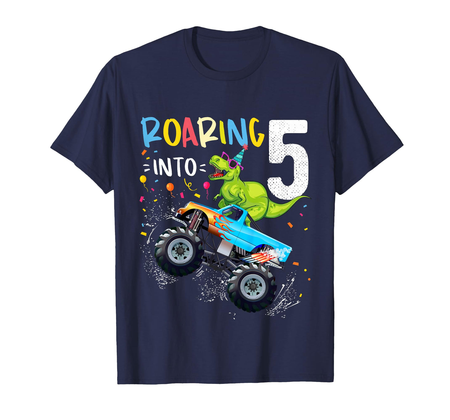 5th Birthday T Rex Dinosaur Monster Truck Boys and Girls T-Shirt