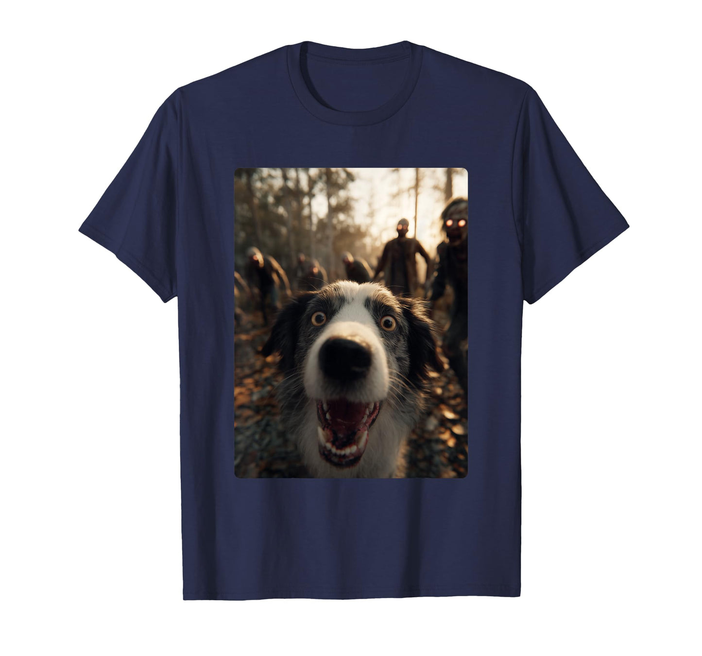 Funny Australian Shepherd Selfie with Zombies Halloween Dog T-Shirt