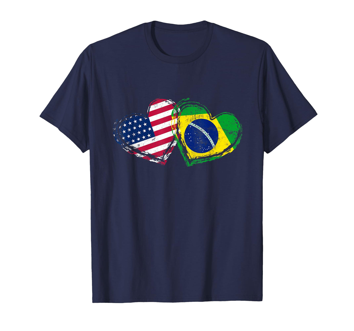 Brazil American Flag Heart T-Shirt Brazilian American Love T-Shirt