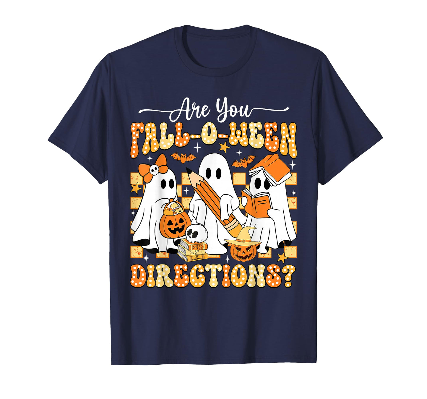 Retro are You Fall O Ween Directions Teacher Halloween Ghost T-Shirt
