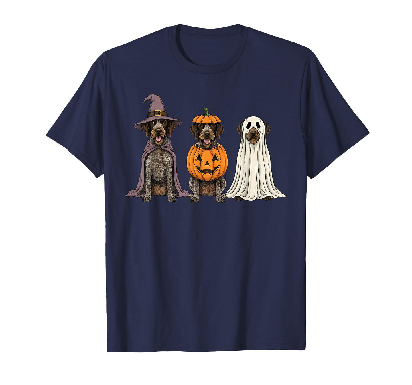 Spooky Ghost German Wirehaired Pointer Pumpkin Halloween T-Shirt