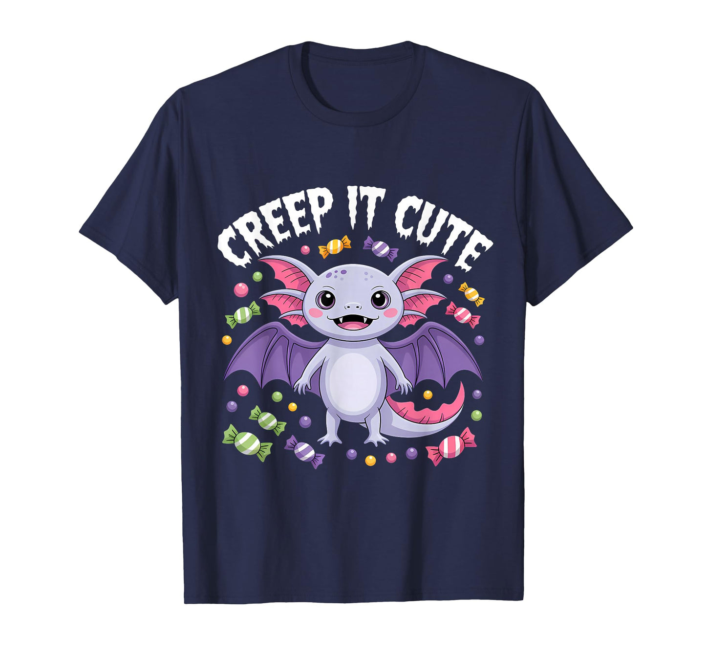 Creep It Cute Halloween Axolotl Monster Candy Design T-Shirt