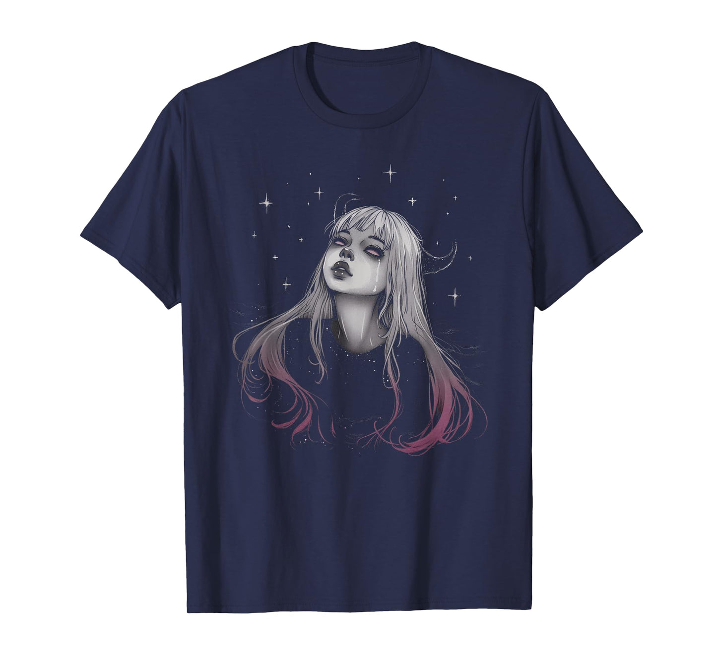 Sad Girl Demon Stars Pastel Goth Alt Pink Crying Aesthetic T-Shirt