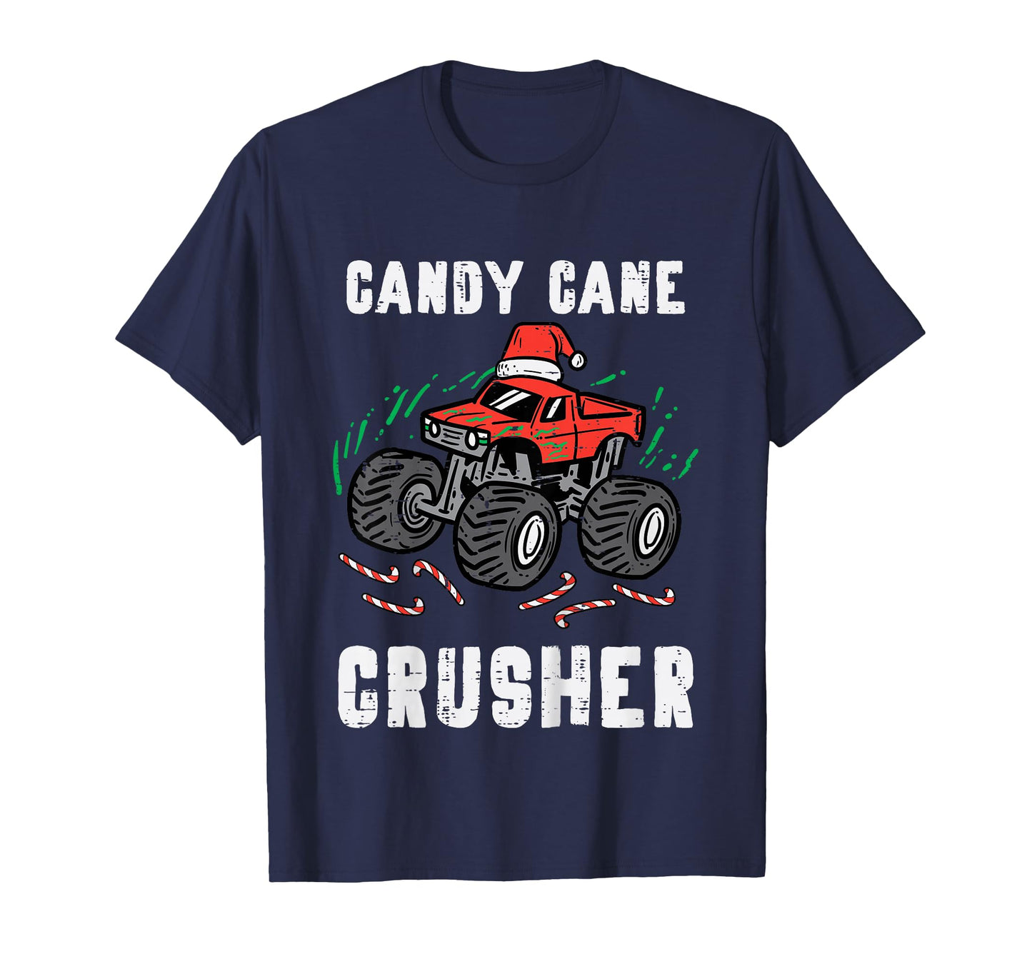 Kids Christmas Monster Truck Candy Cane Crusher Xmas Boys Kids T-Shirt