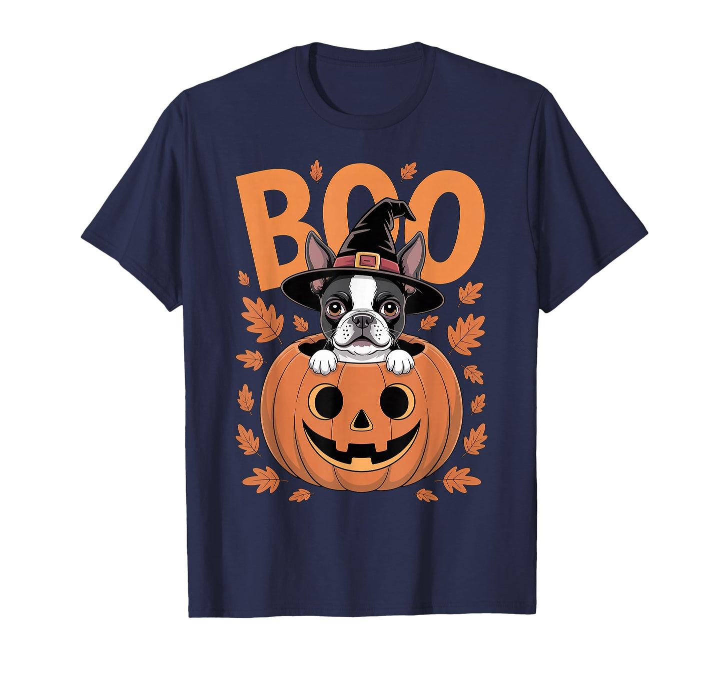 Boston Terrier Costume on Pumpkin Halloween Boston Terrier T-Shirt
