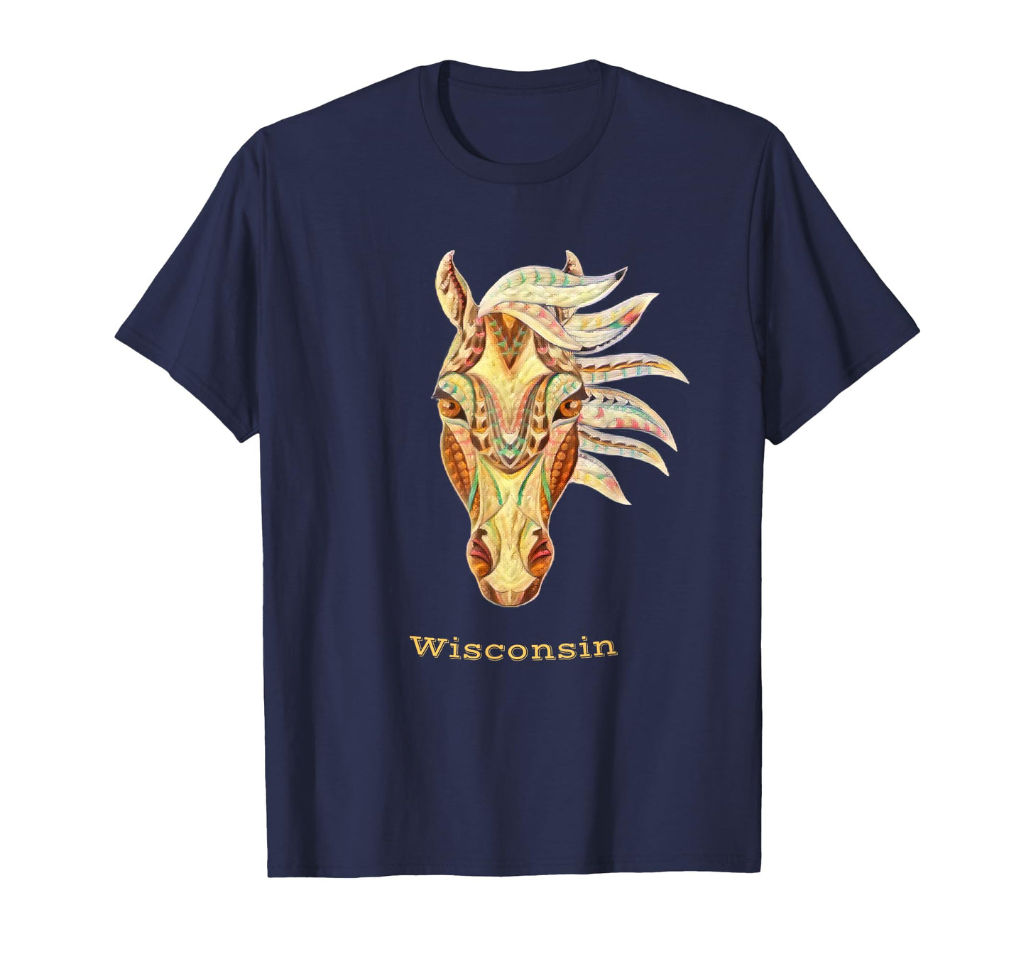 Wisconsin Colorful Horse Tribal Native American Geometric T-Shirt