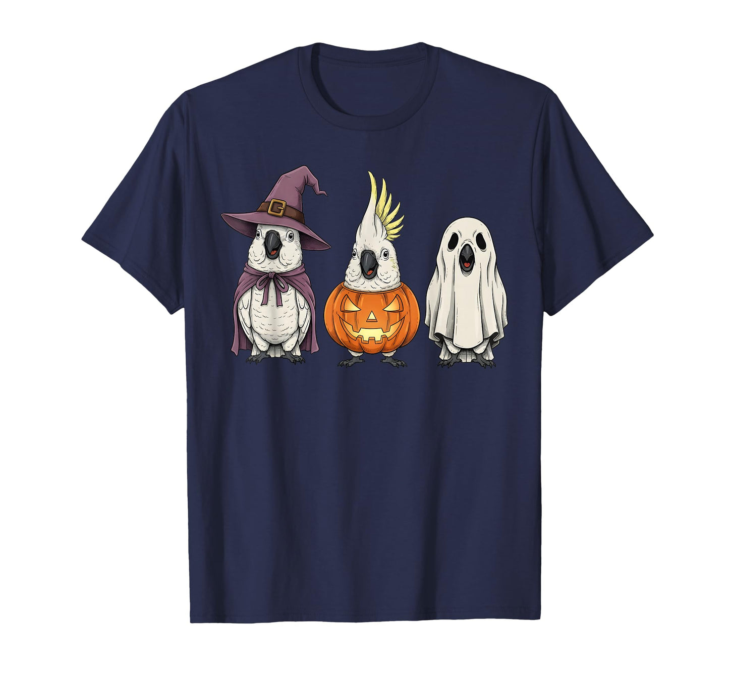 Spooky Ghost White Cockatoo Parrot Lover Pumpkin Halloween T-Shirt