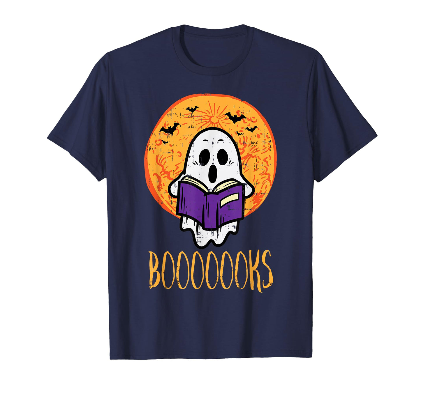 Boooks Moon Ghost Reading Halloween Bookworm Librarian Book T-Shirt