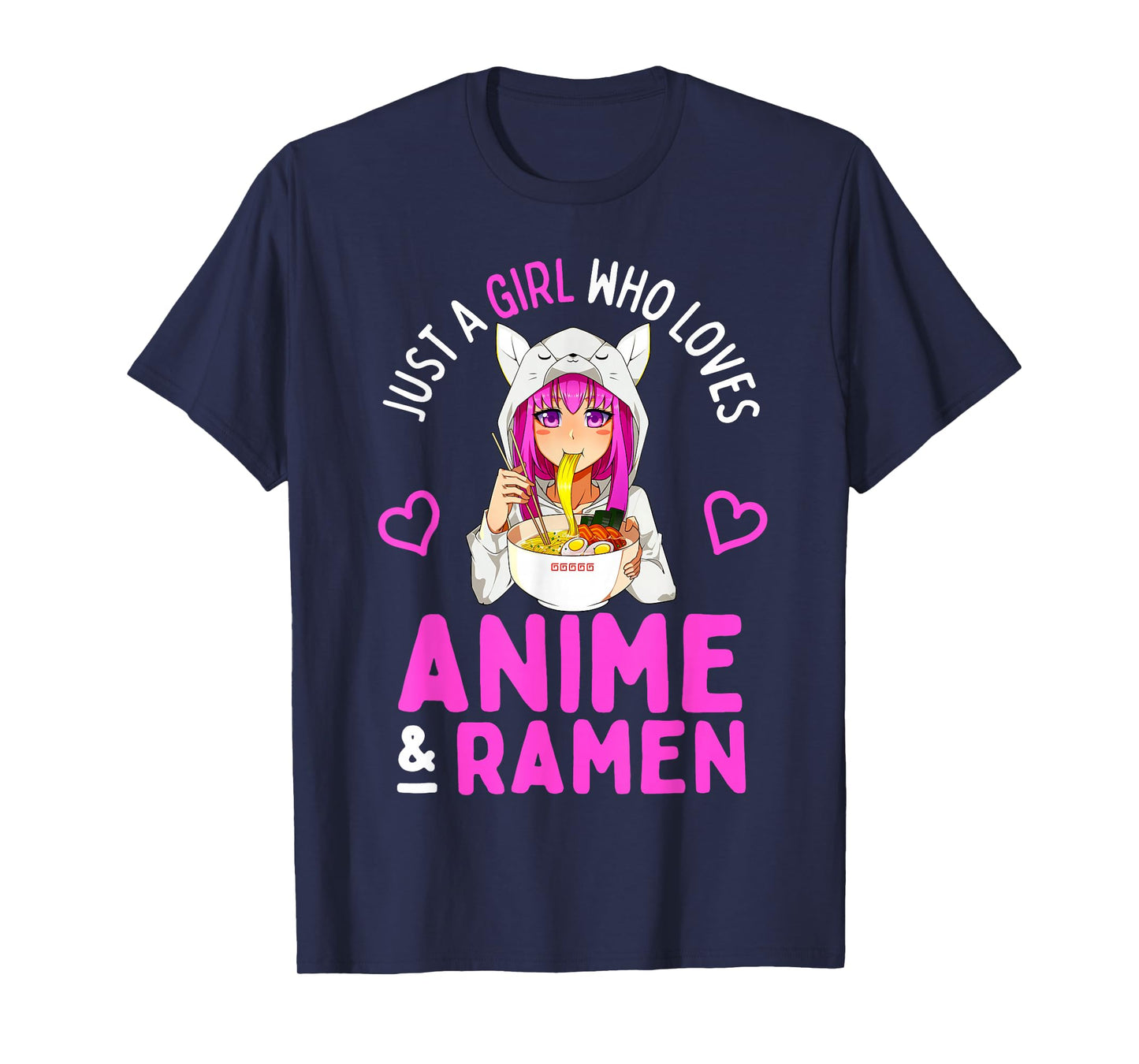 Just a Girl Who Loves Anime and Ramen Bowl Japanese Girls T-Shirt Small