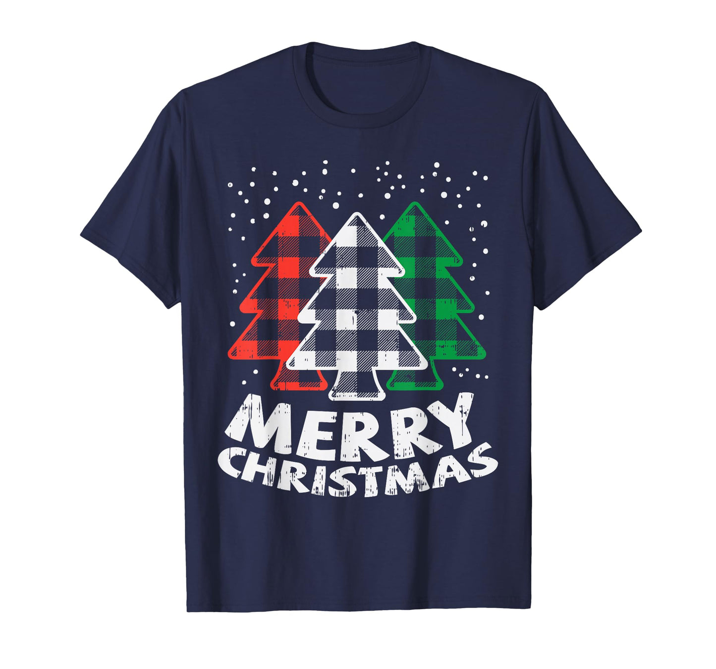Green White Red Buffalo Plaid Merry Christmas Trees Gift T-Shirt