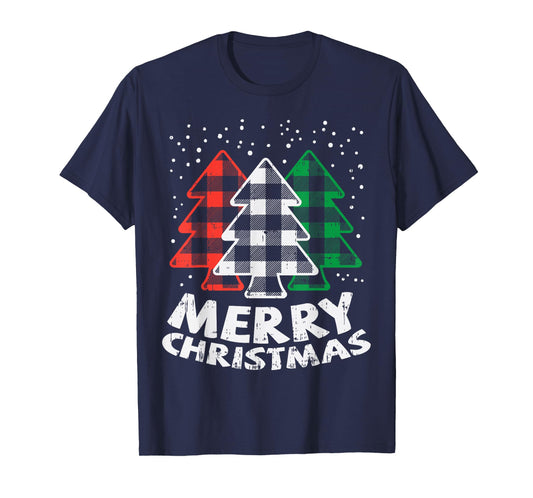 Green White Red Buffalo Plaid Merry Christmas Trees Gift T-Shirt