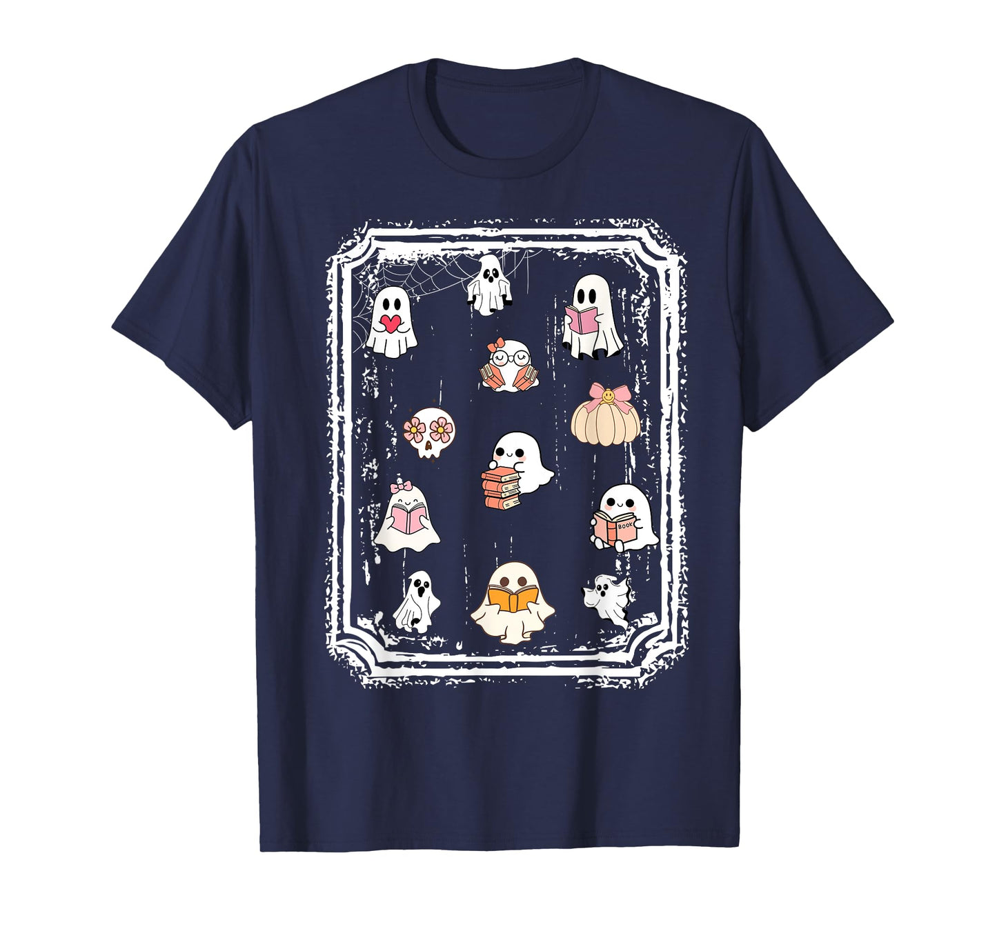 Ghost reading books Halloween vintage postage stamp T-Shirt