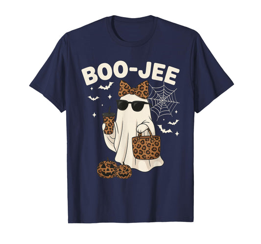 Coquette Leopard Ghost Coffee Boo JEE Halloween Boujee Ghost T-Shirt