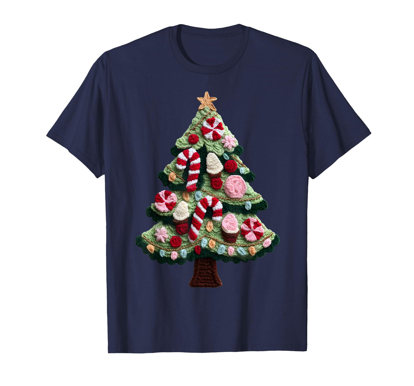 Crochet Candy Christmas Tree Funny Holiday Ugly Sweater Tee T-Shirt
