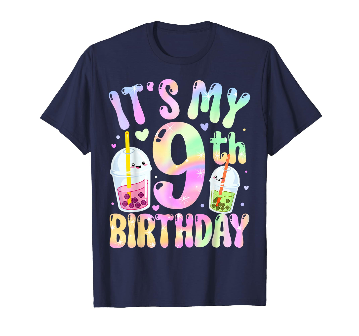 It's My 9th Birthday Bubble Boba Tea Party 9 Year Old Girl T-Shirt