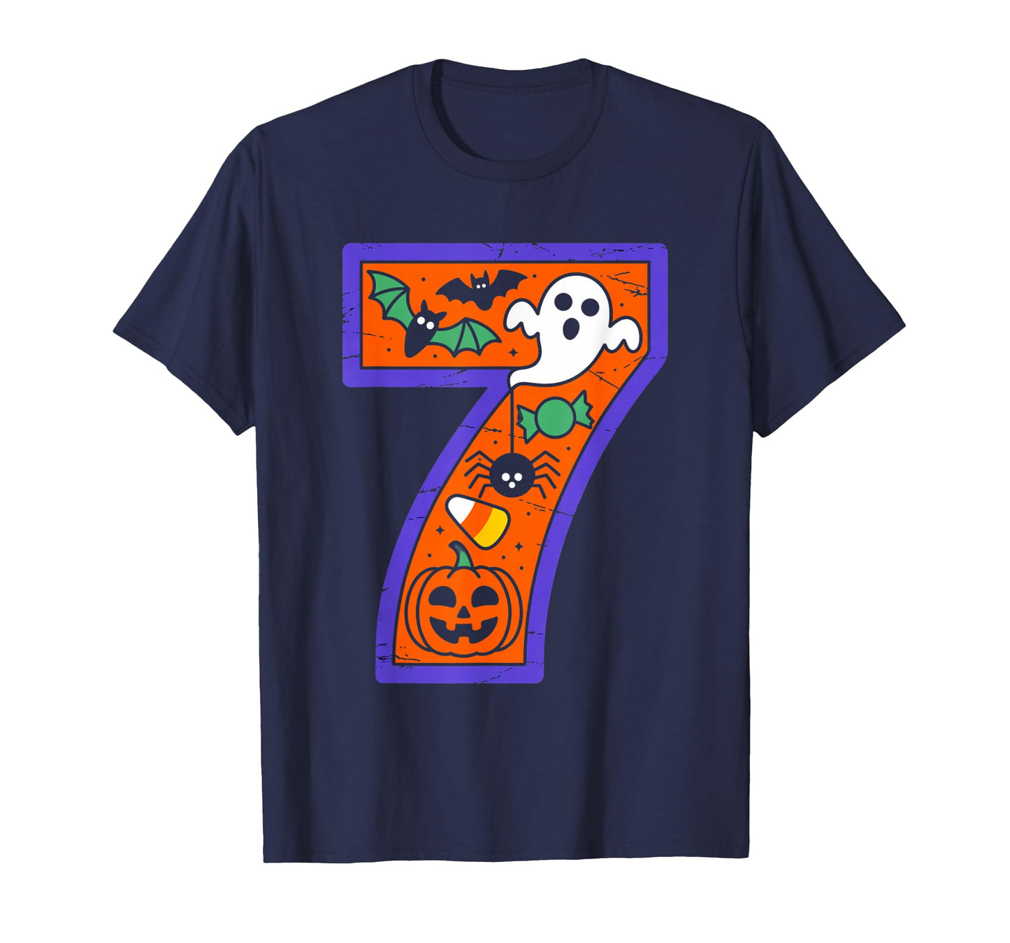 Halloween Number 7 Birthday Pumpkin Ghost Spider Candy Party T-Shirt