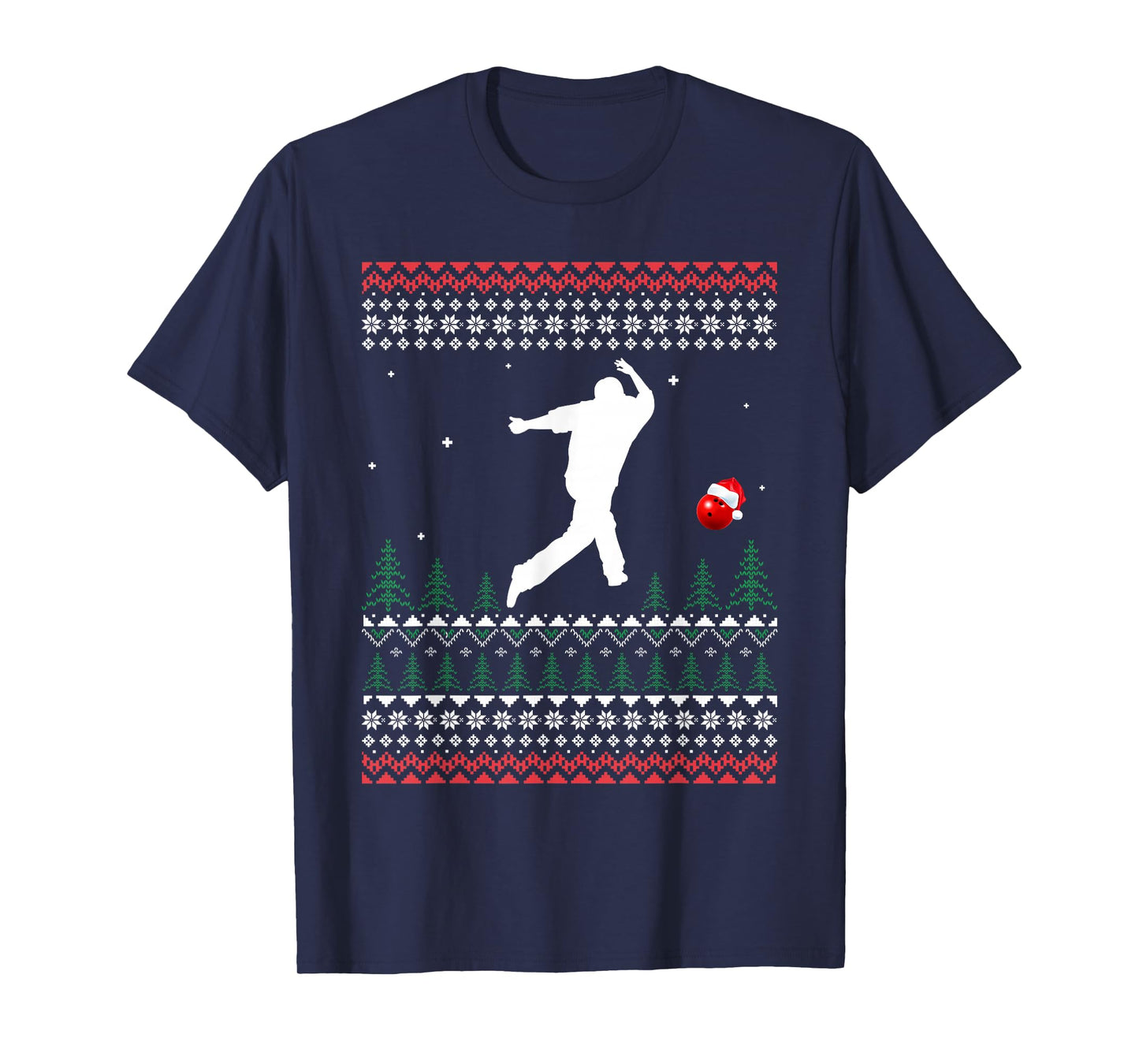 Cute Bowling Player Santa Claus Hat Ugly Christmas Sweater T-Shirt