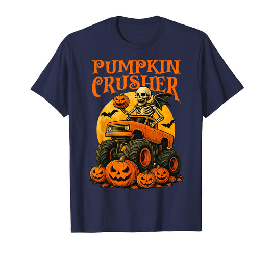 Halloween Pumpkin Crusher Skeleton Monster Truck Toddler Boy T-Shirt